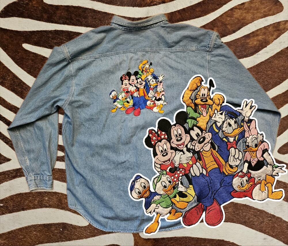 Vintage 90s Disney Store Button Up Embroidered Long Sleeve Shirt Mickey Friends